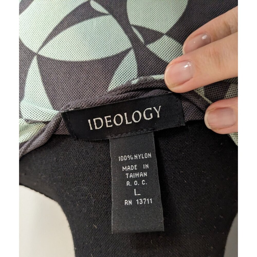 y2k Ideology Cowl Neck Abstract Print Mesh Long‎ Sleeve Top - L - Picture 4 of 9